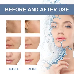 Collagen face mask before and after use detail image showing skin hydration and firming results.