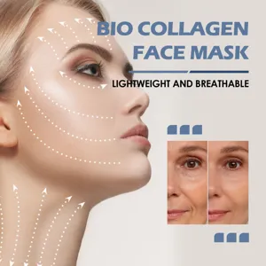 Bio collagen face mask for skin tightening, deep hydration, and fine lines reduction details.