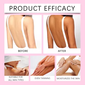 Crema corporal autobronceadora detalle antes después efecto bronceado uniforme piel.