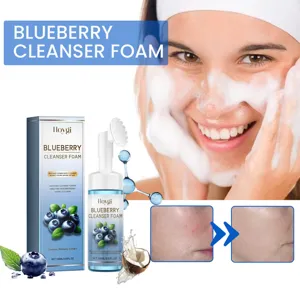 Detailaufnahme des Schaumgesichtsreinigungsmittels mit Blaubeerextrakt für sanfte Pflege.