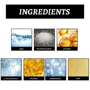 Détail des ingrédients du masque peel-off or 24K Hoygi avec formules hydratantes et nourrissantes.