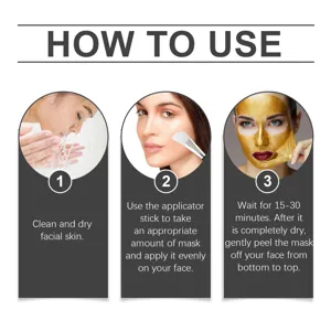 Guide d'utilisation étape par étape pour appliquer le masque facial peel-off à l'or 24K.
