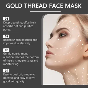 Masque facial fil d'or vue détaillée montrant nettoyage profond et soin au collagène.