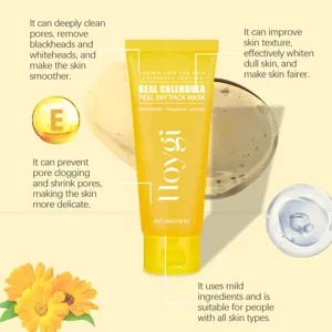 Vue détaillée du tube de masque facial peel-off apaisant pour un nettoyage des pores.