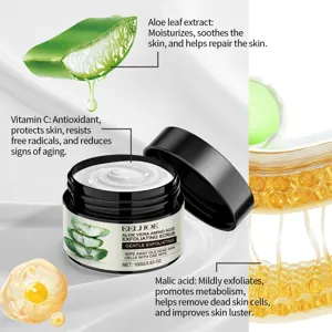 Aloe Vera amino acid exfoliating scrub detail showing natural plant extracts and smooth texture.