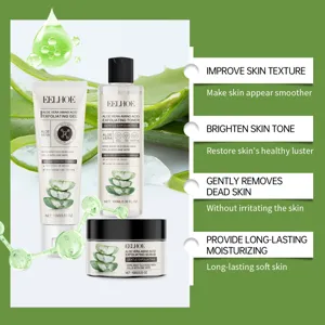 Vue détaillée du set d'exfoliation à l'aloe vera Eelhoe, gel et tonique pour une peau douce.