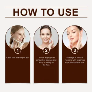 Dettagli dei passaggi della guida all'applicazione del siero viso per la cura della pelle.