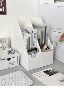 Desktop file organizer vertical book storage rack minimalist student desk storage box detail view
