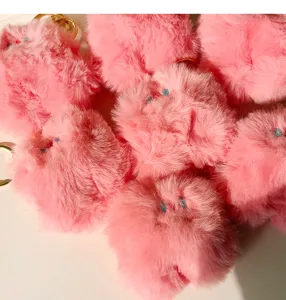 Cute pink plush ball keychain with fluffy bag pendant for student couple birthday gifts