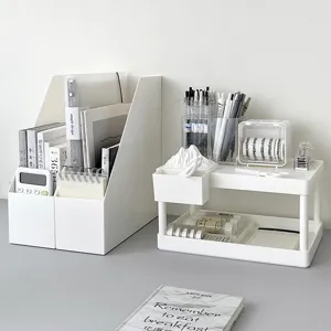 Desktop file organizer white storage rack set for office school dorm Muji style plastic shelf
