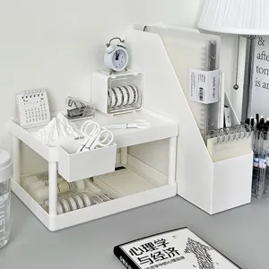 Minimalist desktop file holder and multi-functional storage organizer rack for dorm.