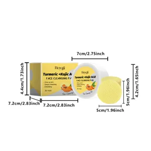 HOYGI turmeric kojic acid face cleansing pads dimension diagram showing size specs.