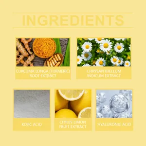 Facial cleansing pad natural ingredients infographic with turmeric, kojic acid and hyaluronic acid.