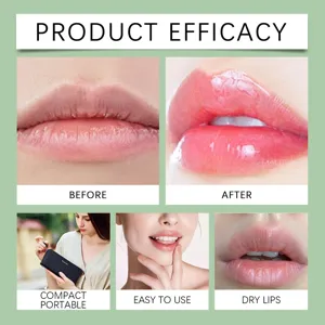 Lip balm detail showing moisturizing efficacy, before and after use comparison, dry lips care.