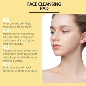 Turmeric face cleansing pad detail showing refreshing skin care benefits and gentle pore cleaning.