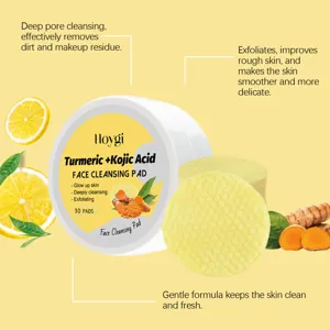 Close-up detail of turmeric kojic acid face cleansing pads for deep pore clearing and care.