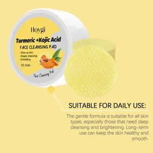 HOYGI turmeric kojic acid face cleansing pads detail view, deep cleaning and brightening.