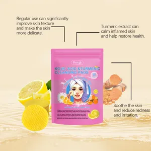 Turmeric Kojic Acid cleansing pads detail view showing product features and herbal extracts.