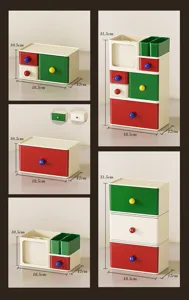 Stackable desktop storage drawer organizer with colorful knobs for office and home use.