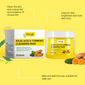 HOYGI turmeric acid cleansing pads detail showing ingredients and packaging box inside.