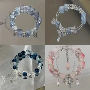 Chinese Style Glass Bead Charm Bracelet Geometric Crystal Beaded Star Butterfly Pendant Bracelet Fashion Jewelry For Women
