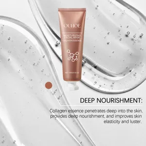 Vue detaillee du tube de masque facial sur fond de gel montrant la formule hydratante.