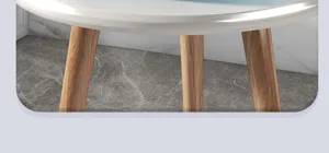 Detail view of the household washing basin with sturdy wooden texture support legs for daily use.