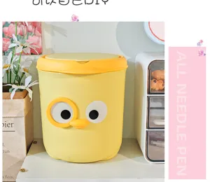 Lindo bote de basura de escritorio con tapa amarillo mini papelera para oficina dormitorio