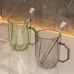 Transparante Plastic Mondspoelbak Geometrisch Gefacetteerde Tandenborstelhouder Moderne Badkamer Beker Met Handvat