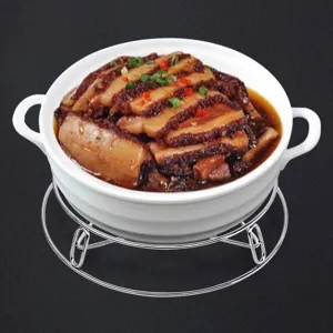 Stainless steel steam rack trivet for kitchen hot pots, durable metal cooling stand.