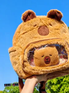 Σακίδιο Πλάτης από Βελούδο Capybara Χαριτωμένο Ζώο Cartoon Σχολική Tσάντα Μαλακό Kawaii Τσάντα Ημέρας Διαφανής Τσέπη