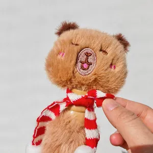 Cute plush capybara ballpoint pen with detachable red white scarf fun student stationery gift