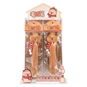 Cute cartoon plush ballpoint pen with scarf creative student stationery gift display stand