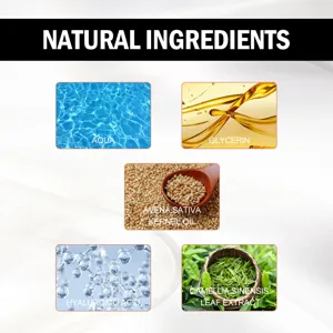 Detailed product ingredient showcase highlighting natural extracts like green tea and oat for gentle care.