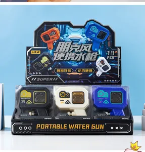 Cyberpunk portable water gun for kids, mini manual squirt toy with transparent tank.