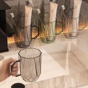 Transparante geometrische tandenborstelbeker huishoudelijke mondspoelbeker met handvat.