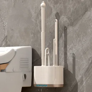 Wall mounted toilet brush set 4 in 1 bathroom cleaner with drainage holder beige