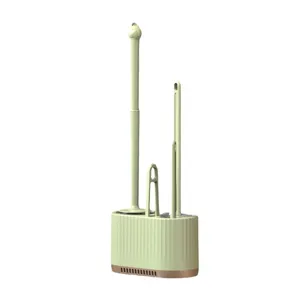 Household 4-in-1 toilet brush set with green storage holder for bathroom cleaning.