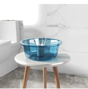 Thickened transparent blue plastic washbasin, large household laundry and face washing basin.