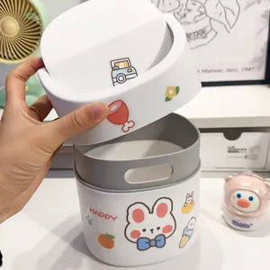 Lindo bote de basura de escritorio mini con tapa pequeño cubo de plástico para hogar