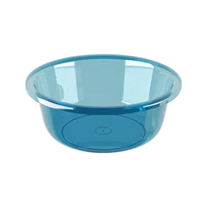 Transparent blue plastic wash basin, durable household washing bowl for daily use storage.
