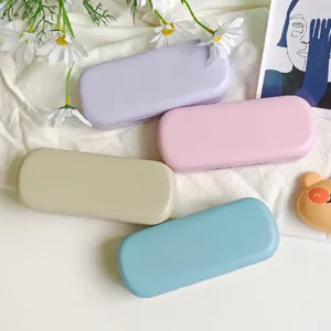 Portable PU leather glasses cases in pastel colors, thickened anti-pressure hard protective shells.