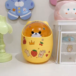 Mini cestino da scrivania carino con coperchio, contenitore portaoggetti in plastica