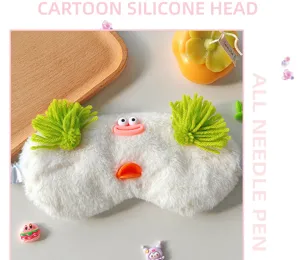 Cute cartoon plush blackout eye mask for women, soft furry sleep mask for nap and travel.
