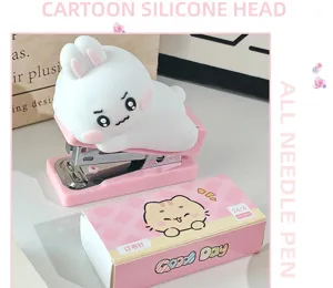 Mini schattige cartoon konijn silicone nietmachine set met nietjes voor kantoor.
