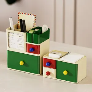 Desktop storage box with multi-color drawers, cute dopamine style organizer for stationery.