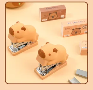 Joli set d'agrafeuse de bureau capybara avec mini agrafes de rechange pour école et bureau.