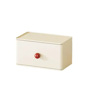 Desktop storage box stackable drawer organizer for stationery and sundries cream white red knob