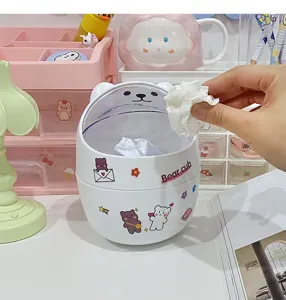 Mini poubelle de bureau motif ours mignon petit bac a dechets en plastique pour chambre table.
