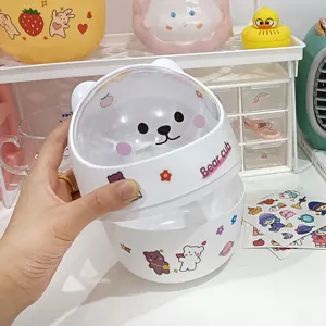 Adorable mini poubelle de bureau avec couvercle, boite de rangement en plastique ours.